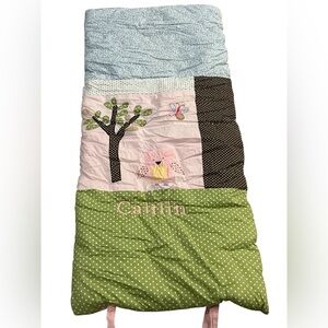 Pottery Barn Kids Girls Sleeping Bag w/ Butterfly, Owl & Tree w/ name “Caitlin”